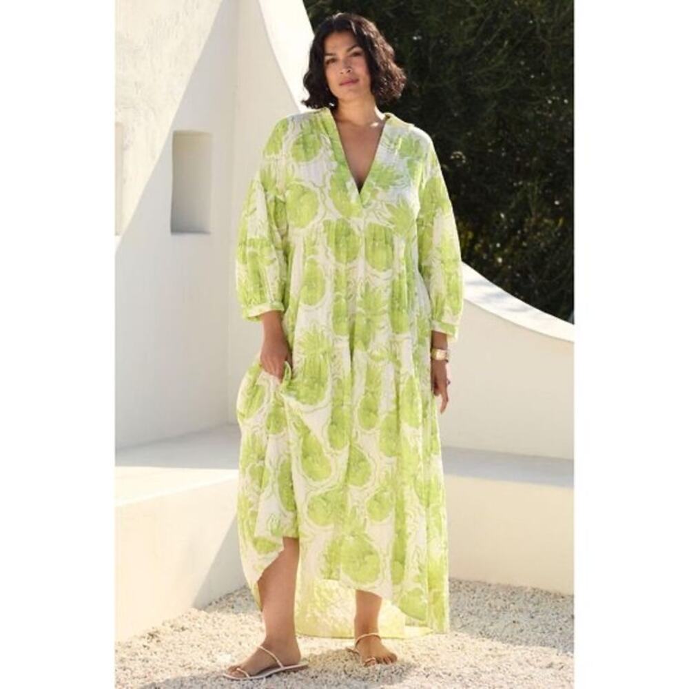 Anthropologie Carolita Green Pineapple Print Midi Dress XL